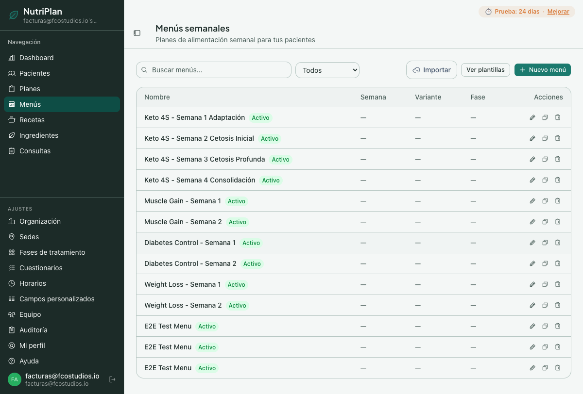 Dashboard nutricional de Nutrira
